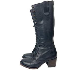 FREEBIRD Grany Lace Up and Zipper Black Boots Tall Block Heel Leather Size 7